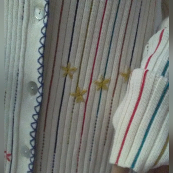 VINTAGE CREAM CARDIGAN BEAD WORK & UNIQUE STITCHING BY CRAZY HORSE SZ.LG BEAUTY! - Picture 8 of 10